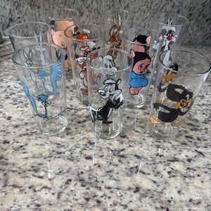 1973 Pepsi Looney Tunes Collector Glasses Set of 9 Warner Bros‎ Vintage